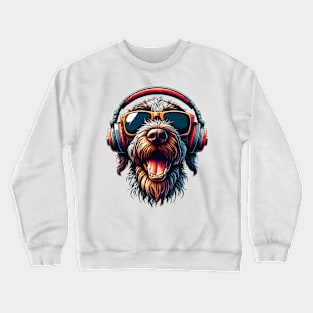 Slovakian Wirehaired Pointer Smiling DJ with Headphones and Sunglasses Crewneck Sweatshirt